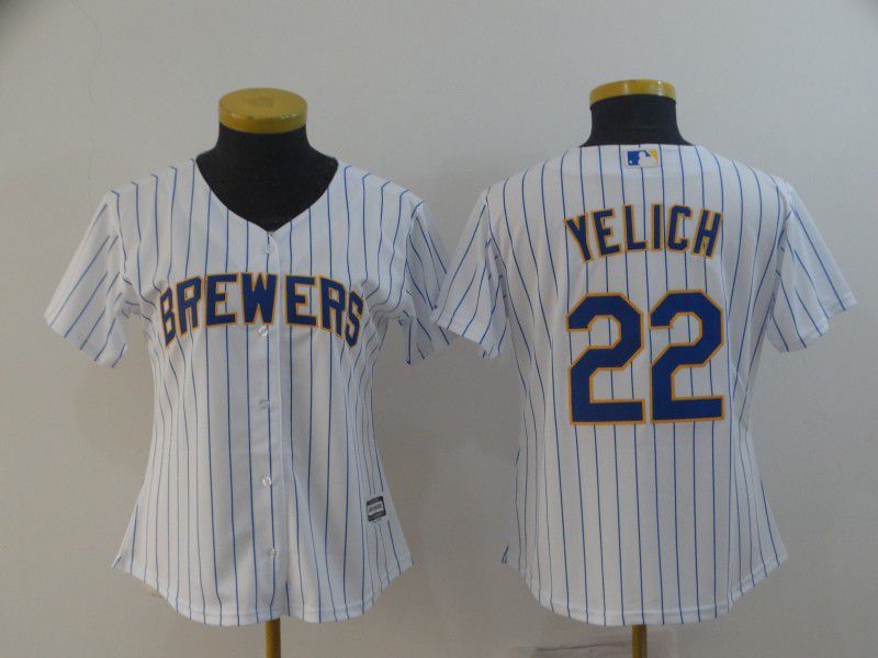 Women Milwaukee Brewers #22 Yelich White Game MLB Jersey->women mlb jersey->Women Jersey